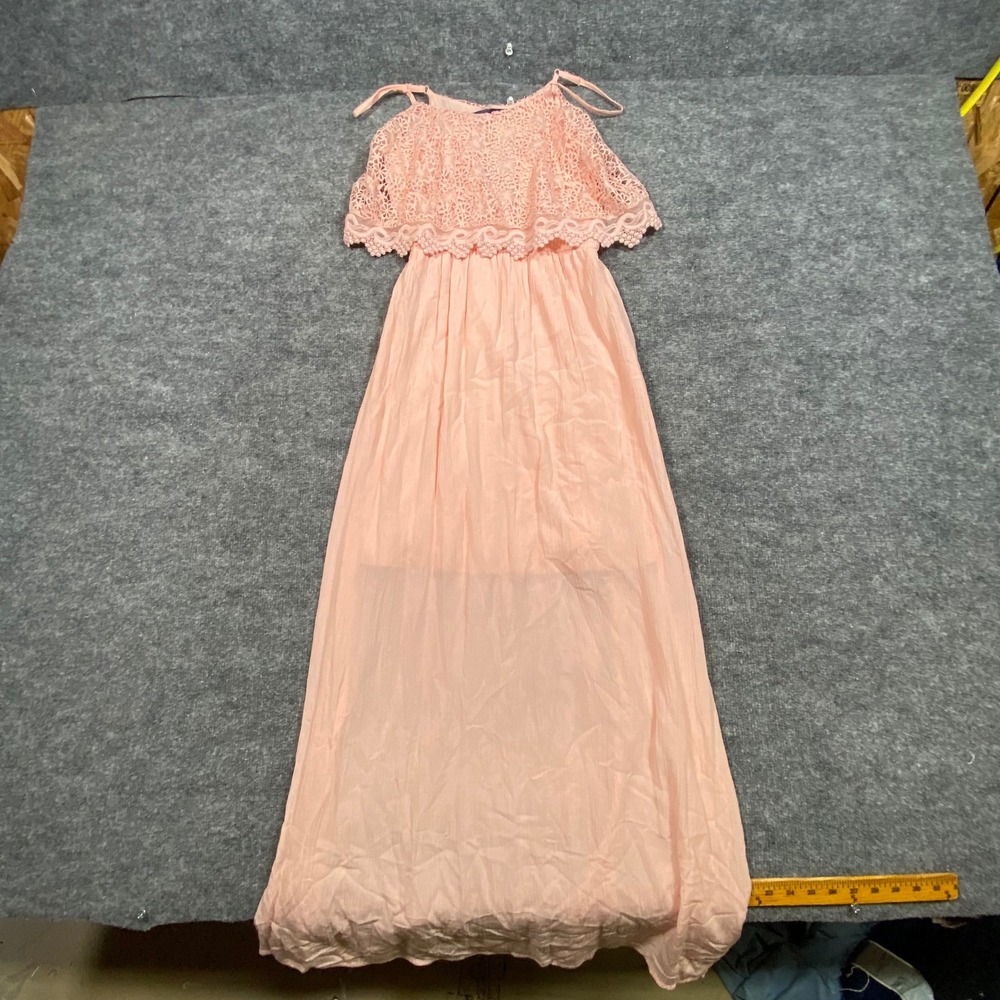 Blue Rain Francescas Blush Tan Crochet Lace Overlay Maxi Dress Small NWT